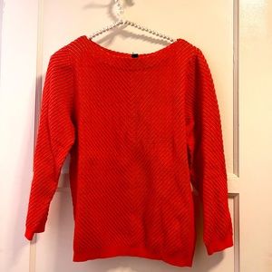 Worthington Burnt Orange and Cream chevron striped 3/4 sleeve sweater. Size M